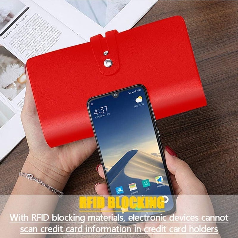 Romozi حامل بطاقات الائتمان روموزي RFID، منظم بطاقات الأعمال الجلدية مع 96 فتحة بطاقة، حقيبة بطاقات الائتمان لإدارة بطاقاتك المختلفة والمستندات المهمة لمنع الفقدان أو التلف (أحمر) - Image 5
